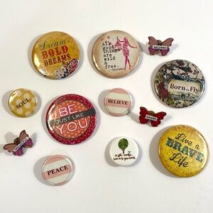 Lot of 12 Dream Bold Dreams Brave Born to Fly Be You Peace Pin-back Buttons Pins